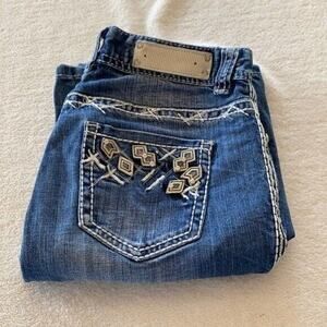 Rock Roll Cowgirl Jeans Womens 27 Blue Midrise Boot Embroidered‎ Embellished